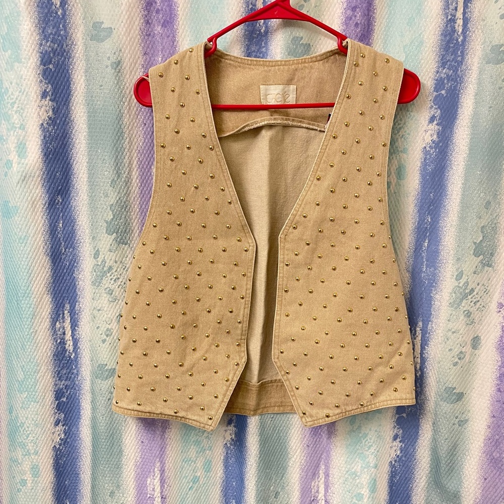 Tan jean vest with gold studs size small